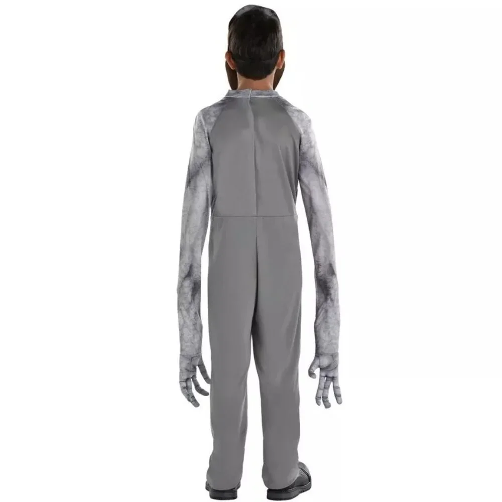 Illusion Grey Long Arm Alien Costume Scary Eyes Teeth Mask Halloween Gray Kids L
